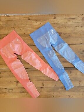 Bundle Of DOYOUEVEN Seamless High-Waist Workout Leggings - Coral & Sky Blue: S